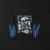 Saint xxx sbt american retro distressed vintagelong sleeves high street casualloose t-shirt