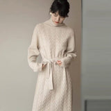 Women Maxi Dress Autumn Winter Retro Turtleneck Knitting Dress