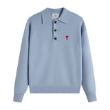 Ami araunrif wool knitting shirt sweater polo long sleeves classic small heart embroidertopseasiest for match