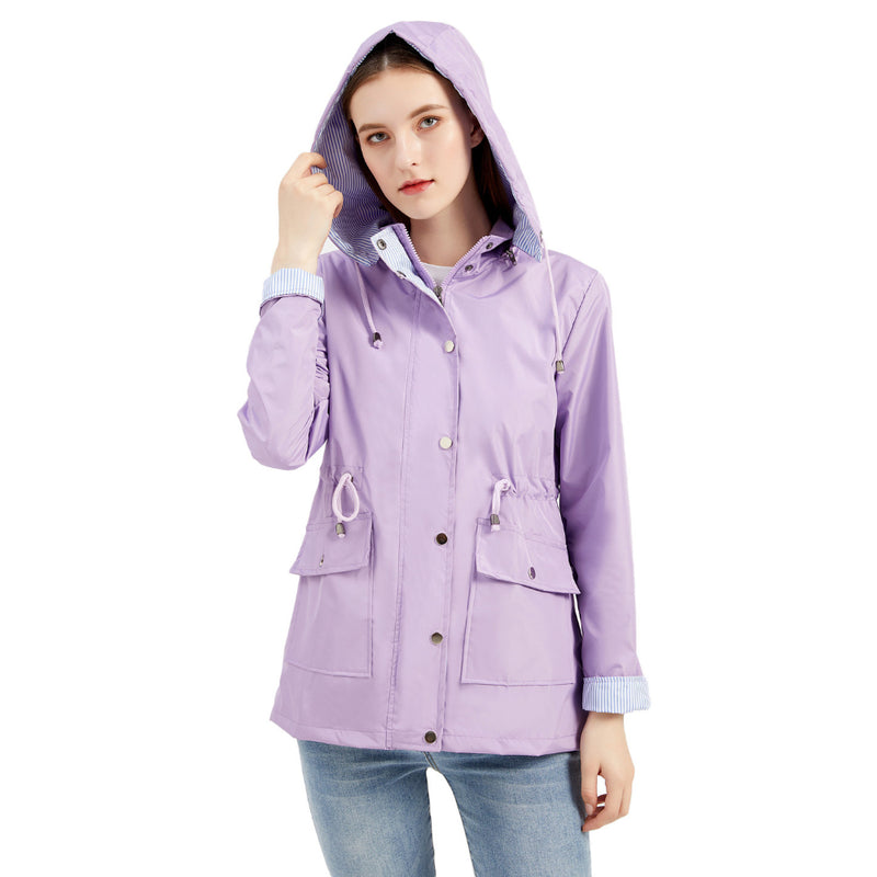 Women Trench Coat Autumn and Winter Detachable Hat Windbreaker Raincoat