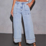 Women's stretch washed high-waisted jeans - fashionable, casual, trendy, versatile wide-leg denim pants for women