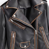 Women Leather Jacket Spring Retro Fashion PU Leather Coat