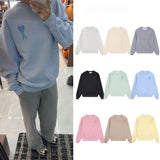 Heavy weight! amiaheoine macaron color heartembroiderlooselong sleeves couplesweatshirt round neckfall and winter