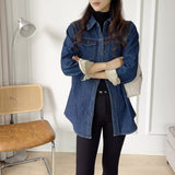 Women Jacket Autumn Winter Retro Denim Shirt Women Loose and Warm Coat