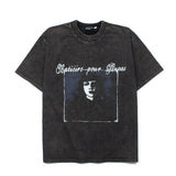 Hip-hop t shirts american high street half sleeve vintage washed retro distressed loose round neck short sleeve t-shirt trendy