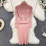 Women Maxi Dress Autumn Winter Sexy Slim Fit Hip Knitwear Dress