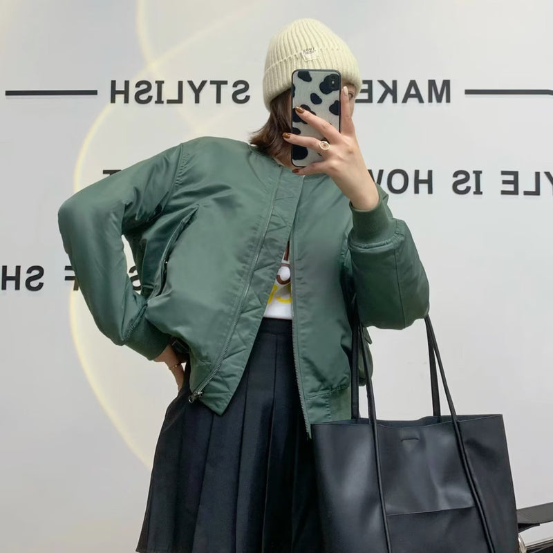 Women Jacket Autumn and Winter Stand Collar Jacket Long Sleeve Baseball Uniform Coat