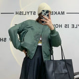 Women Jacket Autumn and Winter Stand Collar Jacket Long Sleeve Baseball Uniform Coat