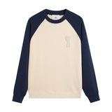 Amiaheoine round neckcontrast colorheartembroider raglan sleeve couplelong sleevesautumloosepulloversweatshirt