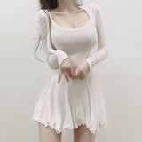 Women Dresses Cardigan Button Outer Coat Suit Two-Piece Set Long Sleeve Short Dress Dress
