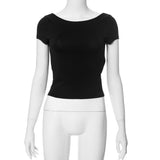 Women T-shirt Summer round Neck Backless Sexy Top T-shirt