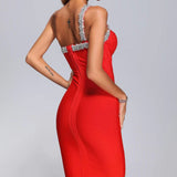 Women's Wedding Dress Bandage Dress One-Shoulder Diamond-Embedded Dress Backless Hip Skirt
