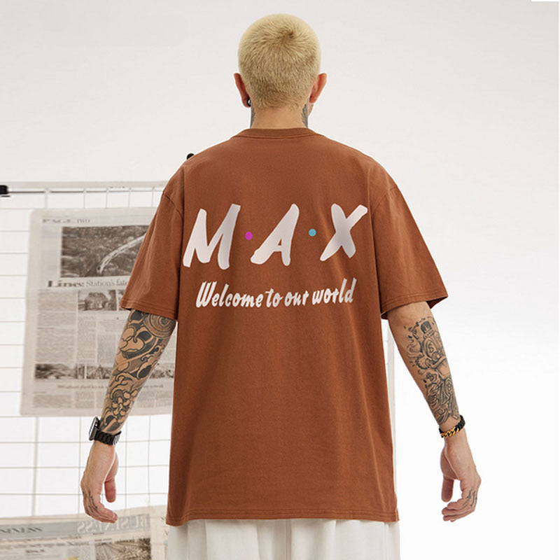 Men T Shirt Vintage Letter Print Short Sleeve T-shirt
