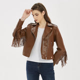 Women Leather Jacket Autumn Tassel Motorcycle Pu Leather Jacket Leather Coat Women's Short Coat