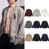 Rl ralph lauren pony casual knit wool cardigan - racing inspired open front women's autumn/winter crew neck cardigan - relaxed fit