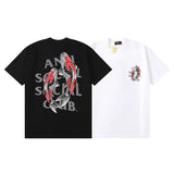 Hip-hop t-shirts: spring/summer high street trendy short sleeve letter carp print american retro short sleeve tee