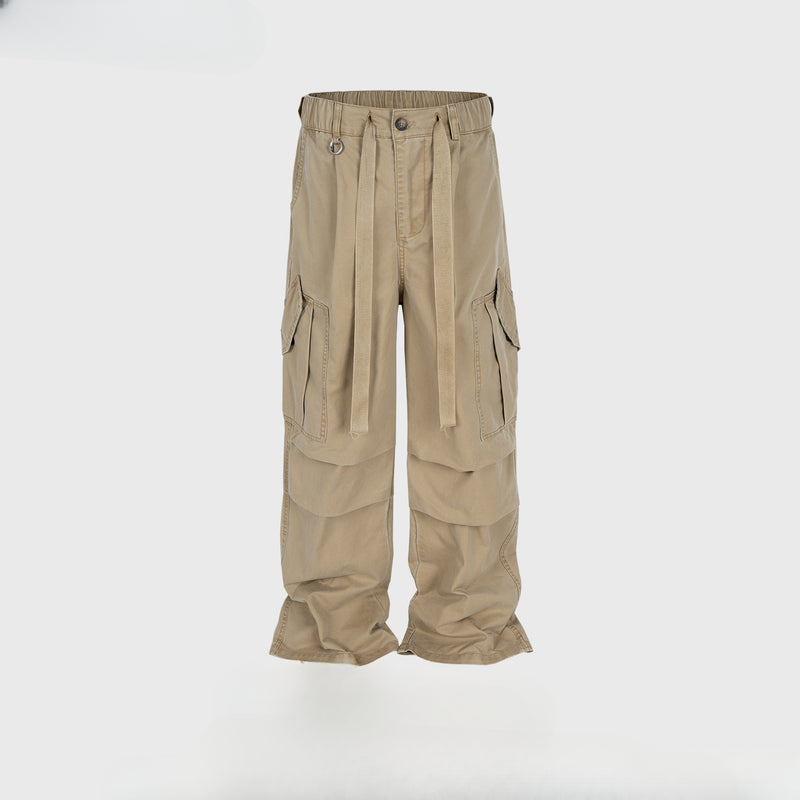 MIJKO Men's Vintage Pants MIJKO Men's High Street Overalls Functional Wind Casual Pants