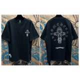 Ch hip-hop t shirts ch washed sanskrit horseshoe cross leather short-sleeved american casual loose couple high street