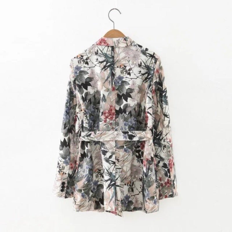 Women Suits Vintage Belt Buckle-Free Suit Floral Jacket Casual Pajamas Trousers Two-Piece Suit