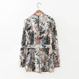 Women Suits Vintage Belt Buckle-Free Suit Floral Jacket Casual Pajamas Trousers Two-Piece Suit