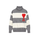 Ami araunrifcontrast color big heart jacquard tops high collar easiest for match wool knitting sweatersweaterlong sleevesstripes