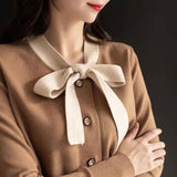 Women Knitwear Spring and Autumn Style Sweater V-neck Bow Long Sleeve Knitted Cardigan