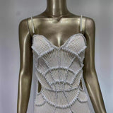 Women Dresses White Pearl Sequins Dress Party Dress Skirt (Ont0408)