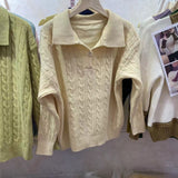 Women Knitwear Fall and Winter Lapels Cable-Knit Sweater Vintage Sweater