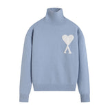 Ami high collar knitting shirt fall and winterlong sleevesloose big heart jacquardtopspulloversweaterwool couple