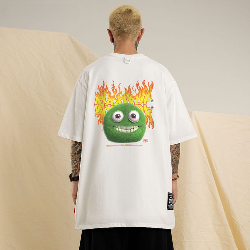 Men T Shirt Cartoon Printed Short-Sleeved T-shirt Men's Loose Couple Half Sleeve Tee
