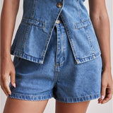 Women's pants: spring/summer amazon independent store fashion sleeveless cinched waist high-waisted loose denim shorts set (us/eu style)