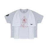 Rizz hotel badge printing fake two pieces protocolindex american high street deconstructed patchwork short sleeve t-shirt