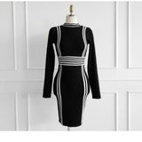 Women Maxi Dress Fall/Winter Slim Knitted Striped Sheath Dress Sweater