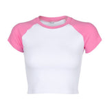 Women T-shirt Vintage Thread Raglan Sleeve T-shirt Short Top Short Sleeve Casual