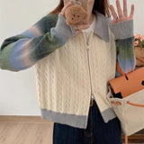 Women Knitwear Fall and Winter Lapels Zipper Sweaters Cardigan