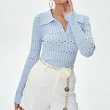 Women Tops Spring/Summer Lapel Hollow Knitwear Pullover Top