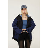 Unisex Jacket Retro Patchwork Contrast Color Jacket Loose Outdoor Jacket