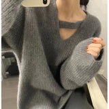 Women Knitted Pullover V-neck Autumn and Winter Loose Vintage Sweater