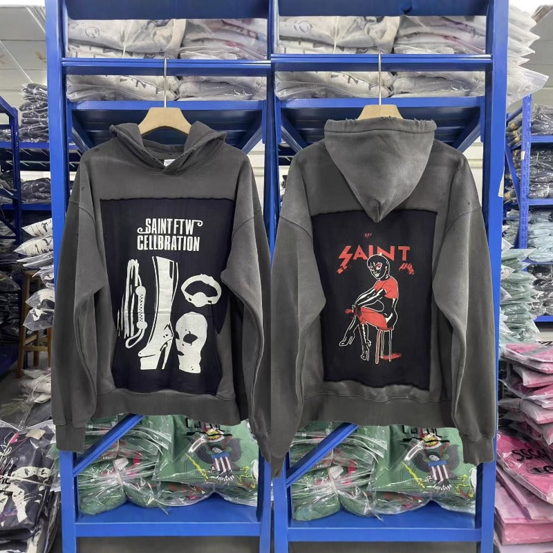 Saint m t jackets s.m cell celebration graphic washed & distressed hoodie wholesale