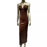 Women Dresses Brown Sling Dress Party Dress Skirt (Ont0408)