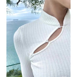 Women Sweater Knitwear Mandarin Collar Knitwear Spring Sexy Long Sleeve T-shirt