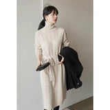 Women Maxi Dress Autumn Winter Retro Turtleneck Knitting Dress