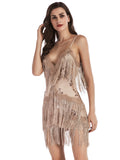 Women Evening Gown Sexy Tassel Embroidered Sequins Mini Short Dress