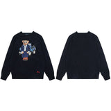 Cartoon bear autumn/winter pure cotton heavily embroidered rolled collar sweater - couple's crew neck knit wool top