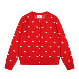 Ami arauneifheart printed jacquard knitting round neck cardiganfall and winter woolen coatoutwear single-breasted sweet