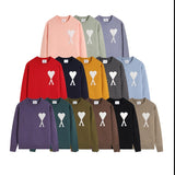 Ami araunriflong sleeveslove jacquard topspullover woolen sweater round neck knitting shirtfall and wintercouple