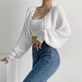 Women Sweater Knitwear Sexy Short Navel Knitted Top High Waist Loose Plush Cardigan Coat