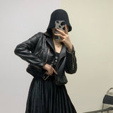 Women Leather Jacket Autumn Zipper Black PU Leather Long Sleeve Jacket Motorcycle Jacket