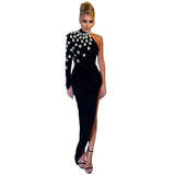 Women Dresses One Shoulder Long Sleeve Open Leg Bandage One-Piece Dress Party (Ont0408)