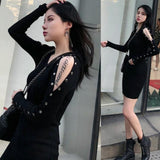 Women Maxi Dress Spring and Autumn Slim Fit off-the-Shoulder Sheath Long Sleeve Knitted Dress